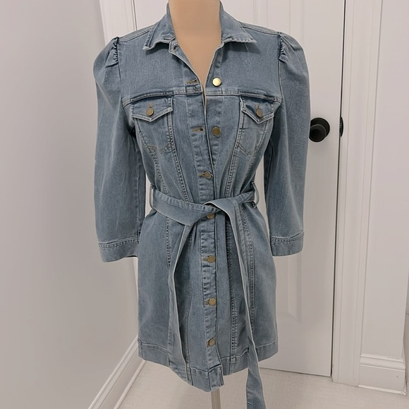 Elan Denim Belted Puff Sleeve Dress - Picture 3 of 13